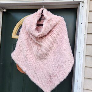 Brandon Thomas Knitted Pink Rabbit Fur Poncho